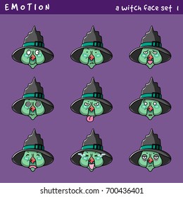 Vector set emotion of a Witch, Emoji for web design, gimmicks for halloween.