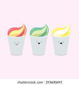 Vector set of emotional ice-creams with smiles and three color themes