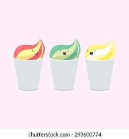 Vector set of emotional ice-creams with smiles and three color themes