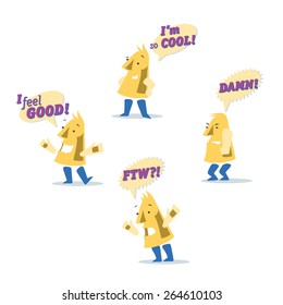 Vector set of emotions of cute character. Comic balloon with text.