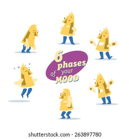 Vector set of emotions. Funny emoticon, cute character for your brilliant design! Real poses for real mood.
