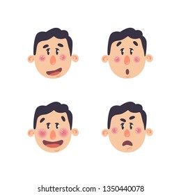 Vector set of emotions. Male face.