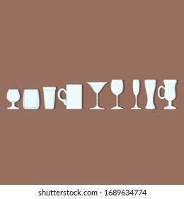 Vector Set of Empty Alcohol Drinking Glass Flat Icons