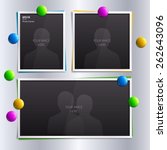 Vector set of empty photo frames with colorful magnets on the fridge. 