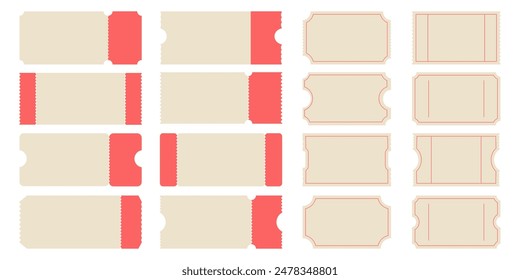 Vector set of empty ticket template. Ticket for cinema, movie,circus,carnival,film,festival etc. Vector illustration