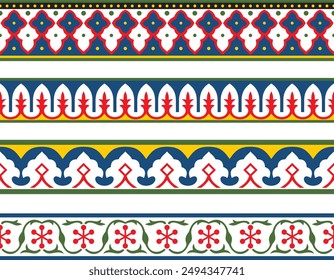 Vector set of endless colored national Persian ornaments. Seamless frame, border, ethnic pattern of the peoples of Iran, Iraq, Tajikistan
