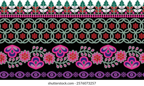 Vector set of endless colored national Persian ornaments. Seamless frame, border, ethnic pattern of the peoples of Iran, Iraq, Tajikistan.