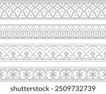 Vector set of endless contour black national Persian ornaments. Seamless frame, border, ethnic pattern of the peoples of Iran, Iraq, Tajikistan
