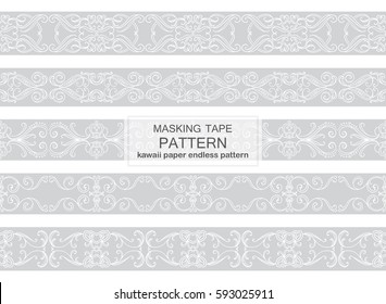 Vector set of endless, seamless border patterns. Template for washi tape (means paper tape), masking tape, sticky ribbon, dividers, pattern board. Vintage ornate style, wave lines 