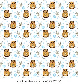 Vector set of endless, seamless patterns. Kawaii anime smiling bear illustrations, flat style