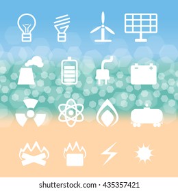 vector set of energetics symbols on  background of the bokeh