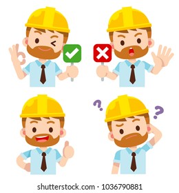 Vector set of engineer character in different action poses isolated on white background 