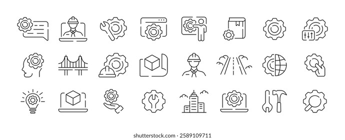 Vector set of engineering and development icons for process optimization.