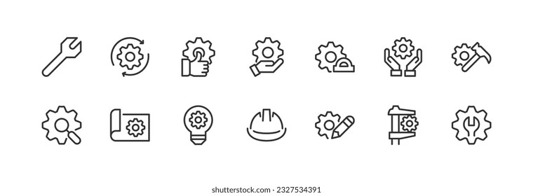 Vector set of engineering thin line icons. Design of stroke pictograms. Signs of calendar isolated on a white background