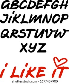 Vector set of english Alphabet. Cute handwritten imitation of English alphabet, unique font, hand drawn typeface, only ABC lettering which you can yse to create any qoutes and phrases for stickers