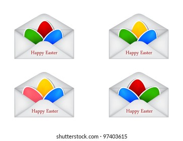 vector set of envelopes with colorful paper eggs, dedicated to Happy Easter Day
