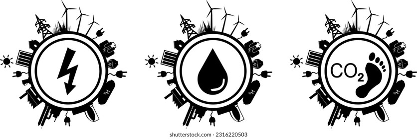 Entorno y sostenibilidad de conjuntos de vectores: Energía - Agua - Huella de CO2