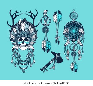 vector set of the epic Indian shaman skull boom a native religion