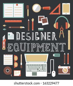 Vector set of equipment for design. Gadgets for creation. Flat style design - vector illustration