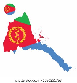 Vector set of Eritrea high detailed map flag and national flag round badge isolated on white background.