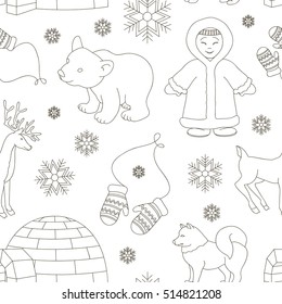 Vector set of eskimo characters pattern