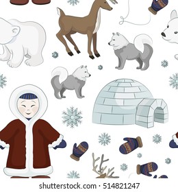 Vector set of eskimo characters pattern