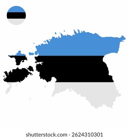 Vector set of Estonia high detailed map flag and national flag round badge isolated on white background.