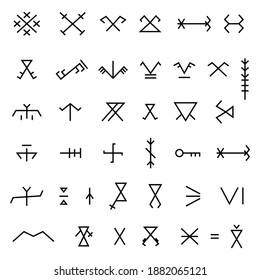 Vector Set of ethnic Baltic Folk ancient latvian lithuanian estonian traditional symbols, European retro signs