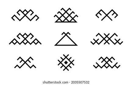 Vector Set of ethnic Baltic Folk ancient latvian lithuanian estonian traditional symbols, European retro signs