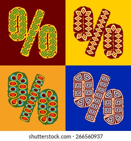 Vector set of ethnic font with african ornament. Optional different styles. Symbols