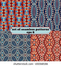 Vector set of ethnic seamless patterns. Traditional ornament.