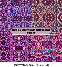 Vector set of ethnic seamless patterns. Traditional ornament.