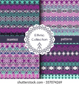 Vector set of ethnic tribal geometric patterns. Seamless collection .Aztec boho ornamental style. Native american indian ornaments