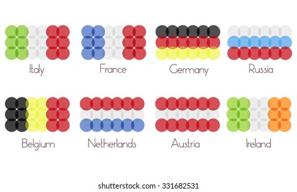 vector set of european flags: Italy, France, Germany, Russia, Belgium, Netherlands, Austria, Ireland