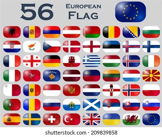 Vector set of European flags in oval shape.