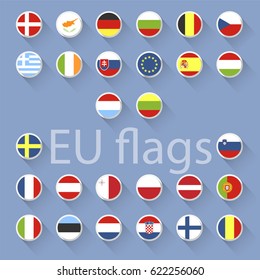 Vector set of European Union flags. Flat design. 