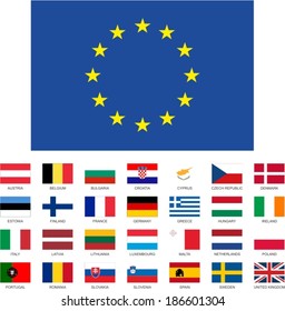 Vector set of the European union member countries flags