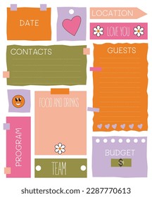 vector set event planner in colorful fun style