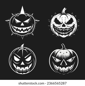 Vector set of evil face pumpkin  Happy halloween day on black background