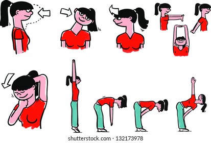 Vector set of exercises to strengthen the spine and neck