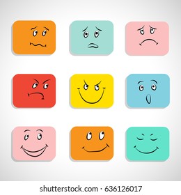 Vector set of expressions of emotions. Flat