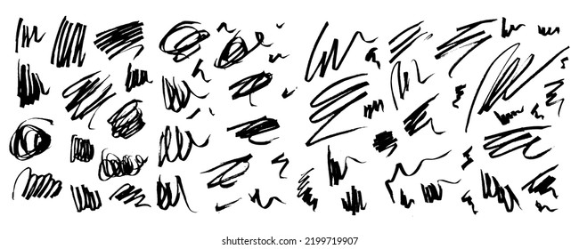 Vector set of expressive artistic grungy hand drawn lines, smears, scribbles, waves, brush strokes. Black hand-painted elements for your graphic design