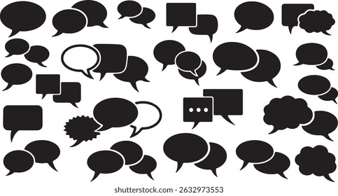 Vector set of expressive speech bubbles with various emotional faces, including happy, sad, surprised, and angry expressions. Ideal for depicting moods, mental health, or emotional communication