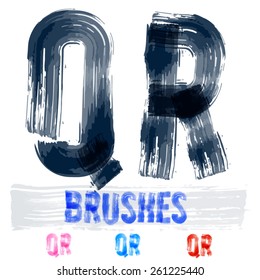 Vector set of extremely grunge underground style font. Hand-drawn brush alphabet. Letters  Q R