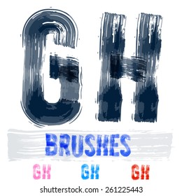 Vector set of extremely grunge underground style font. Hand-drawn brush alphabet. Letters G H 