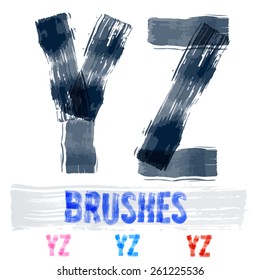 Vector set of extremely grunge underground style font. Hand-drawn brush alphabet. Letters  Y Z