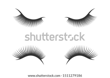 Vector set of eyelashes.Eyes closed and open.