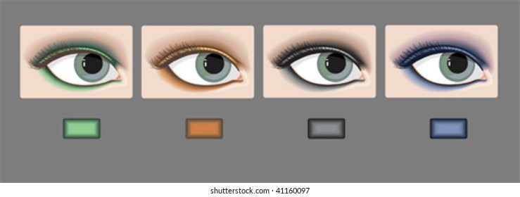 Vector, set of eyes with color sample eyeshadow make up