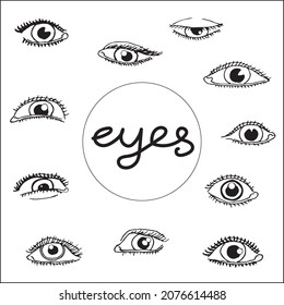 vector set of eyes, hand drawing