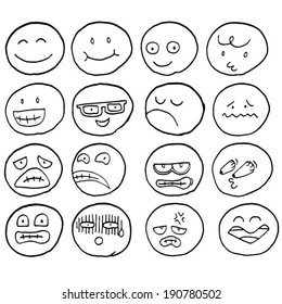 Set Emotional Hand Drawn Faces Stock Vector (Royalty Free) 730600888